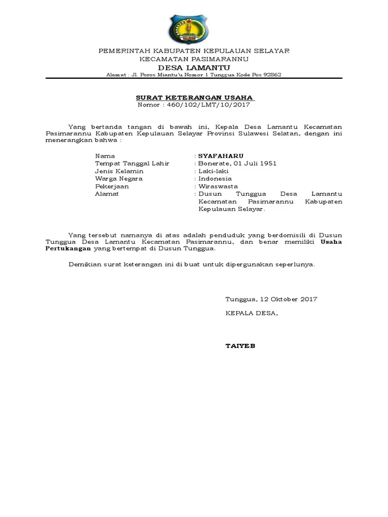 Surat Keterangan Usaha